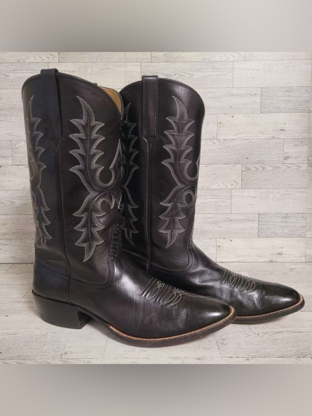 Men's Rios Of Mercedes Black Leather Handmade Western Cowboy Boots Size 11.5 B